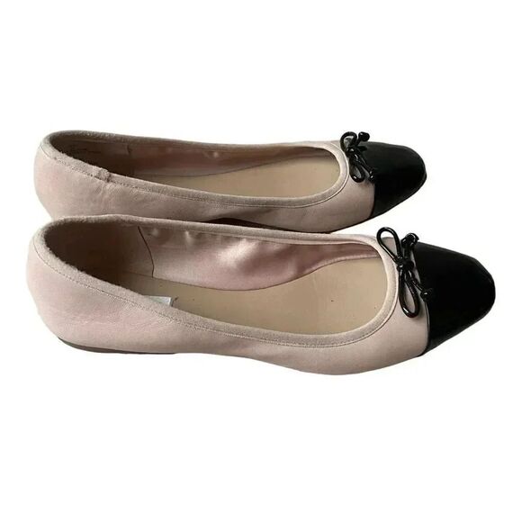 Saks Fifth Avenue Inez Leather Balllet Blush Pink Black Bow Flats Cap Toe Sz 10 - Picture 4 of 16